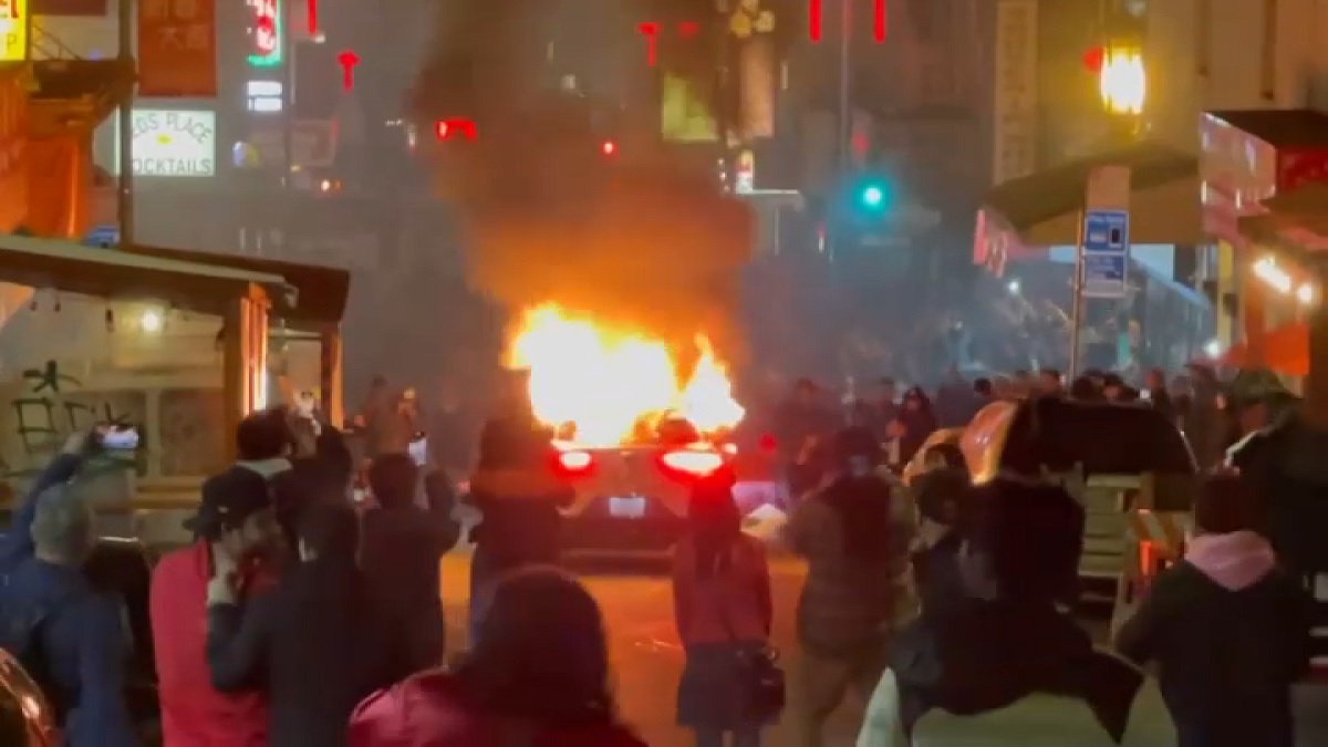 San Francisco self-driving SUV vandalized, vehicle set on fire in Chinatown