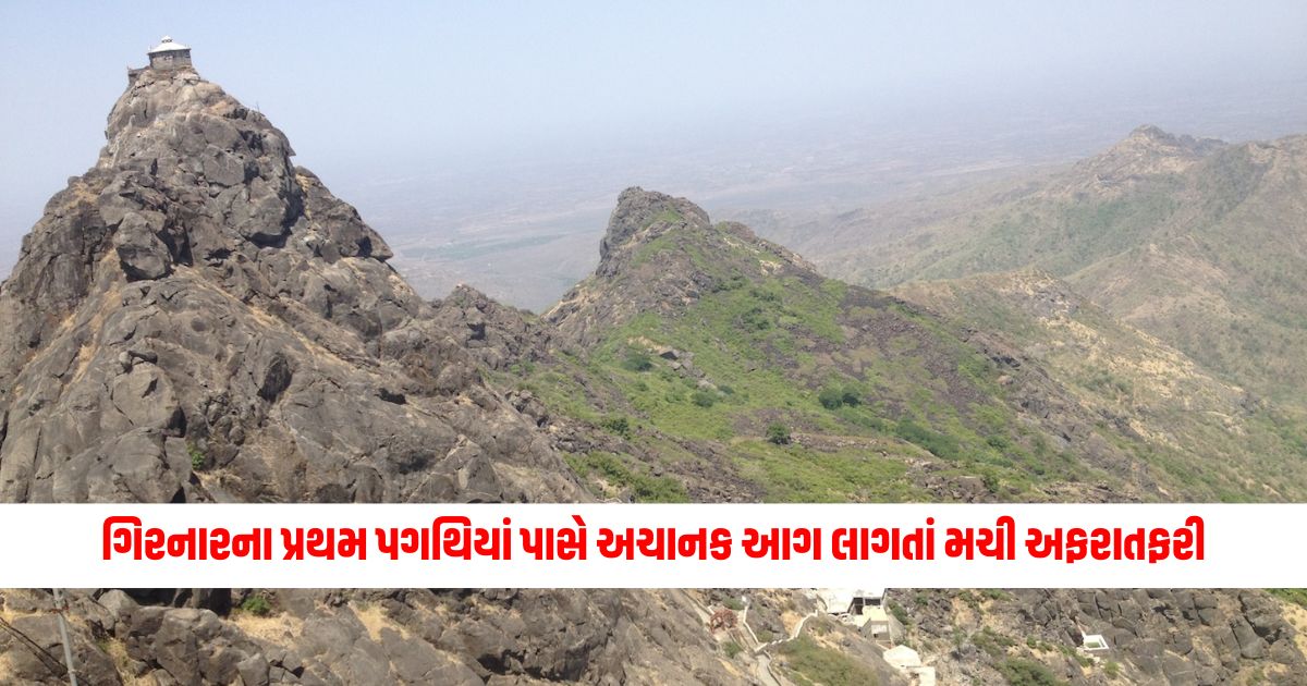 A sudden fire broke out near the first steps of Girnar 1