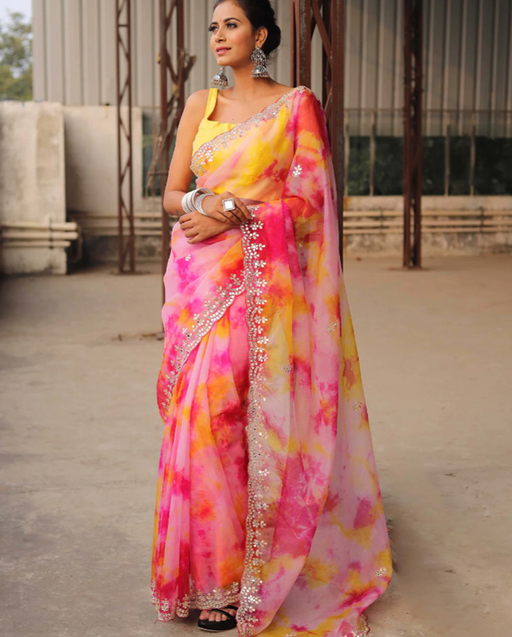 Organza Silk Multicolor Saree