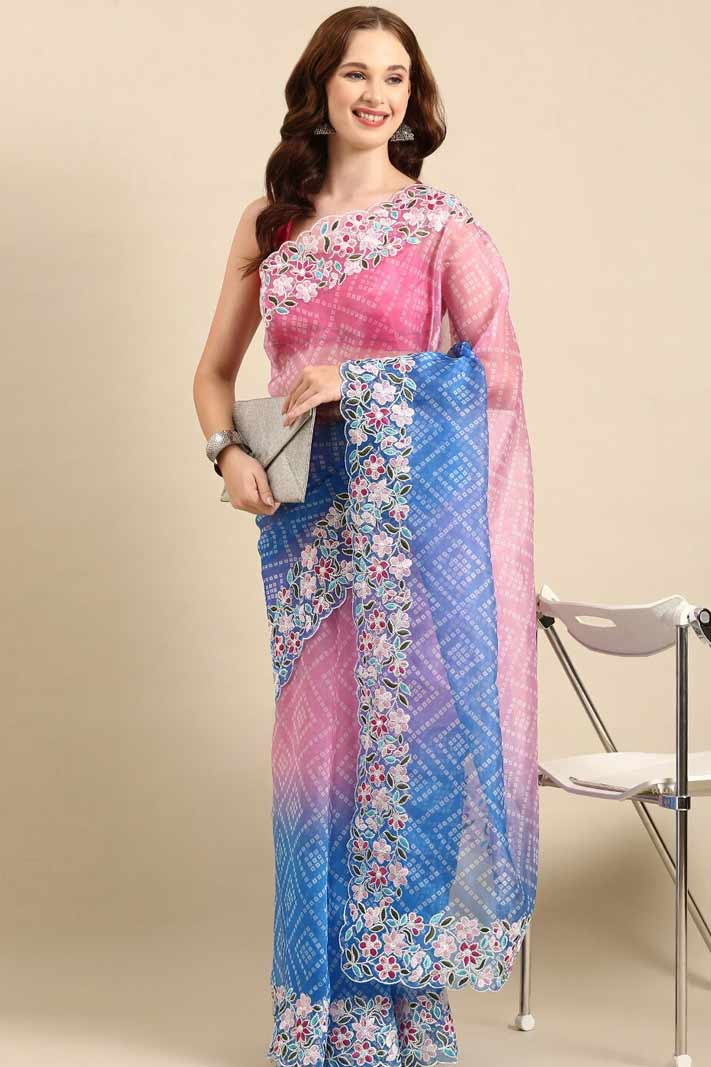 multi colour bandhani saree