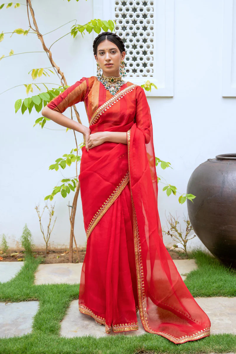 red gota patti saree designs for navratri article 3243