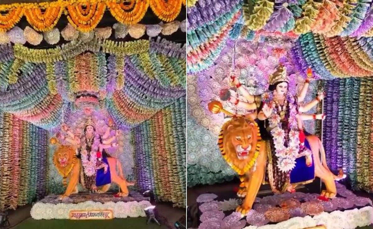 mata rani pandal decorated with notes worth 51 lakh rupees in narsinghpur1