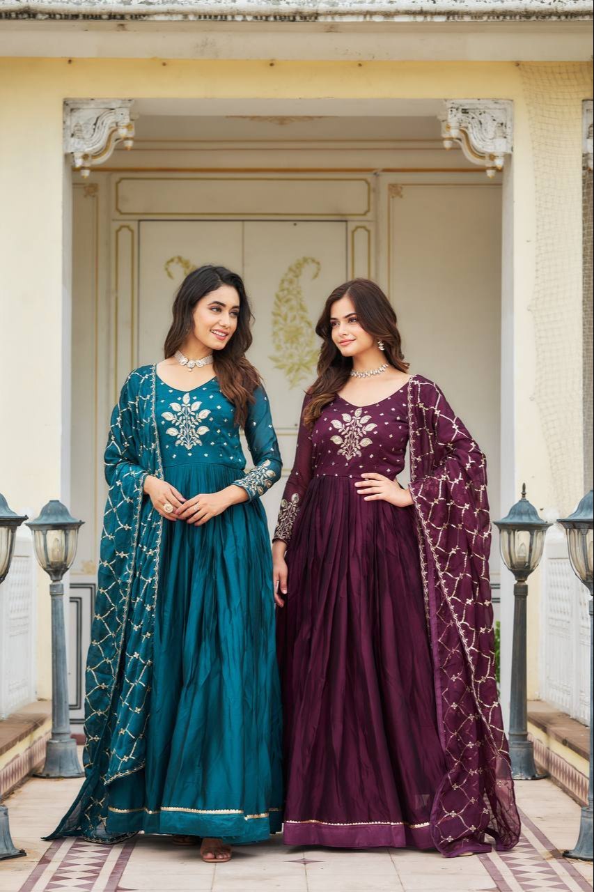 plain long gown with dupatta for festival season article324