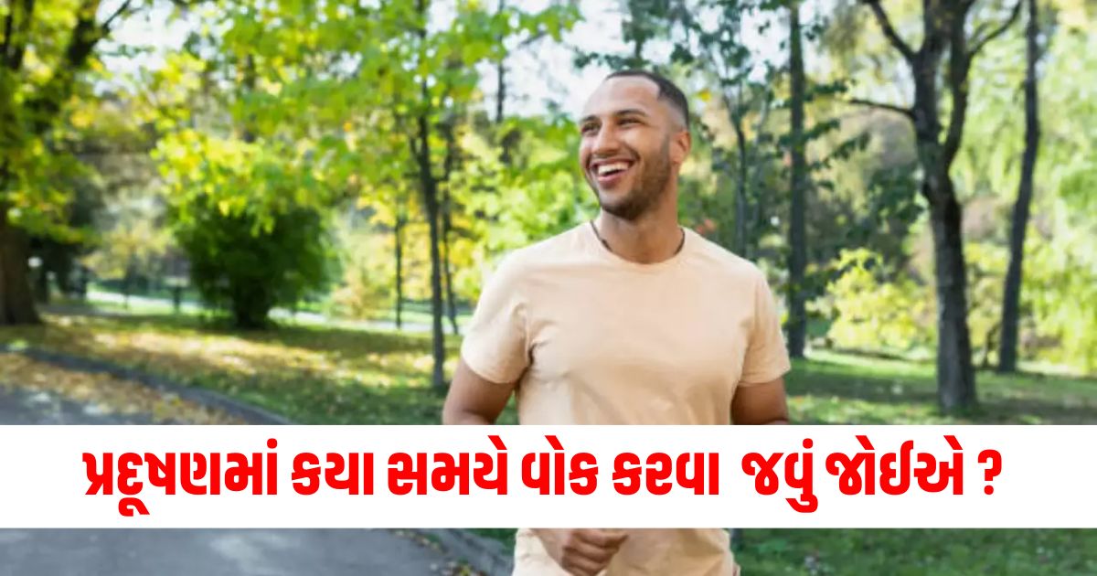 પ્રદૂષણ સ્તર (Pollution Levels), સવાર vs. સાંજ (Morning vs. Evening), વાતાવરણની પરિસ્થિતિ (Weather Conditions), ઓઝોન સ્તર (Ozone Levels), શારીરિક આરોગ્ય (Physical Health), હળવાશ અને તાજગી (Freshness and Rejuvenation), સુરક્ષા પગલાં (Safety Precautions), દૈનિક લય (Daily Rhythm), વોકિંગ સમય (Walking Time), નિત્યકાળિન વોર્મ-અપ (Daily Warm-up),