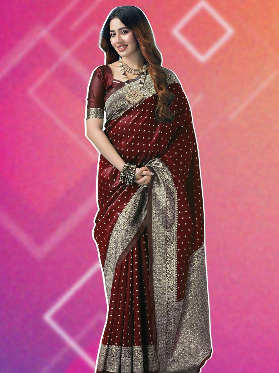 Maroon silk saree 1732173263665