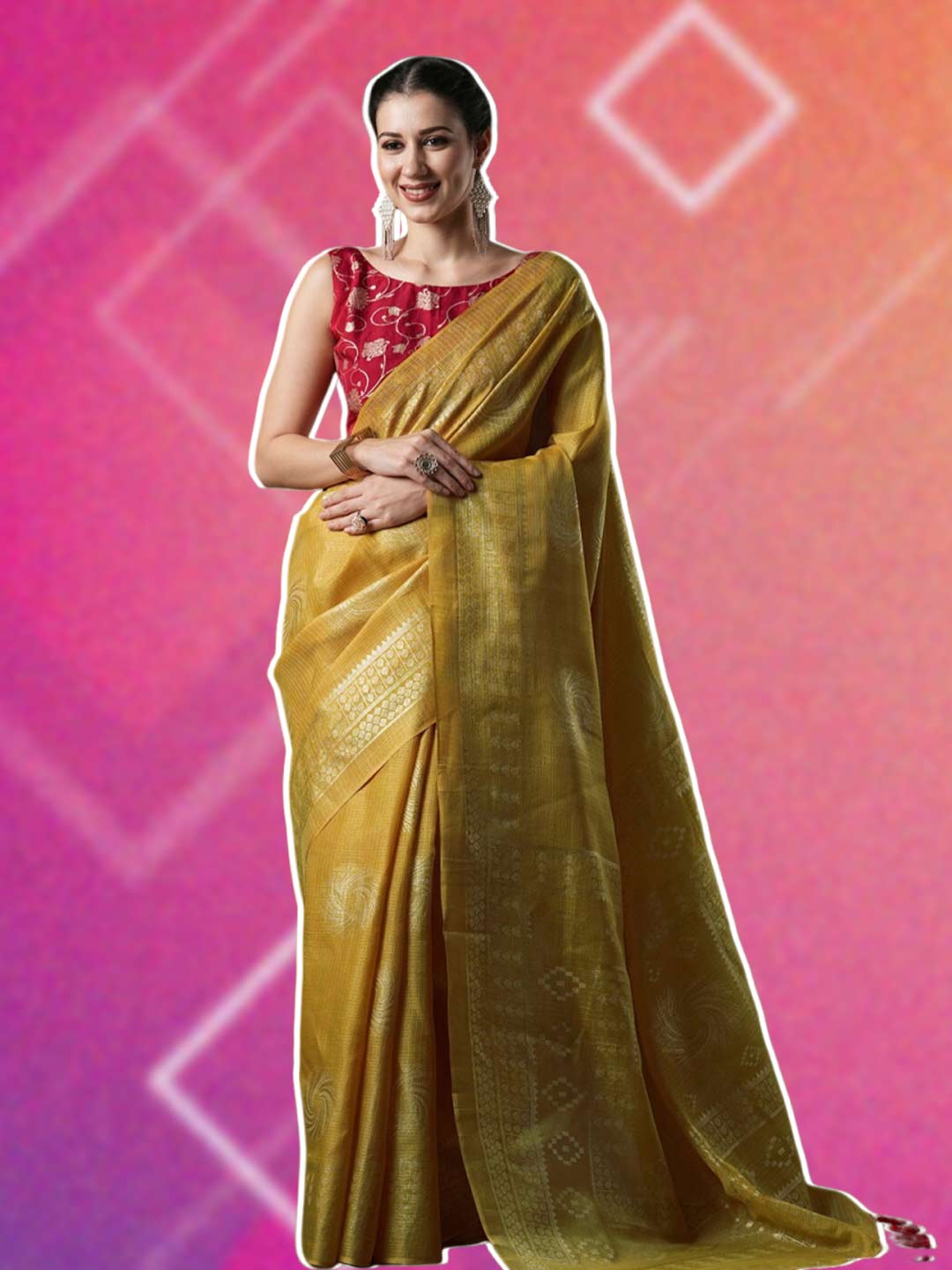 Yellow silk saree 1732173240058