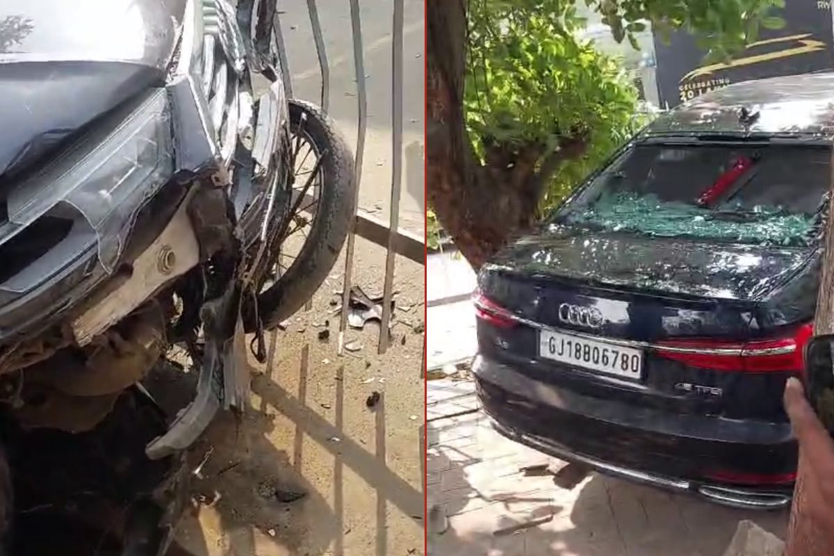 ahmedabad car driver hits five vehicles on ambli bopal road in gujarat