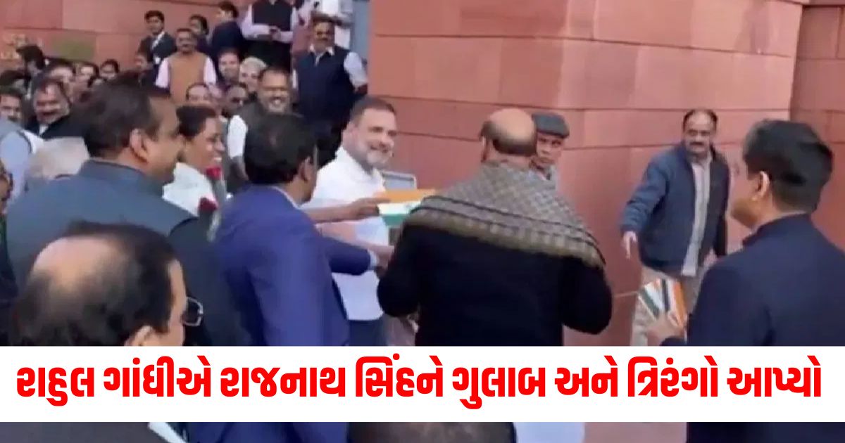 rajnath singh was going to parliament rahul gandhi gave him a rose and the tricolor wer