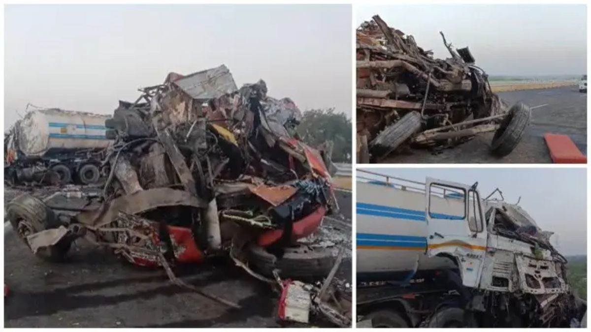 gujarat three people died in a accident between a luxury bus and tanker in banaskantha2