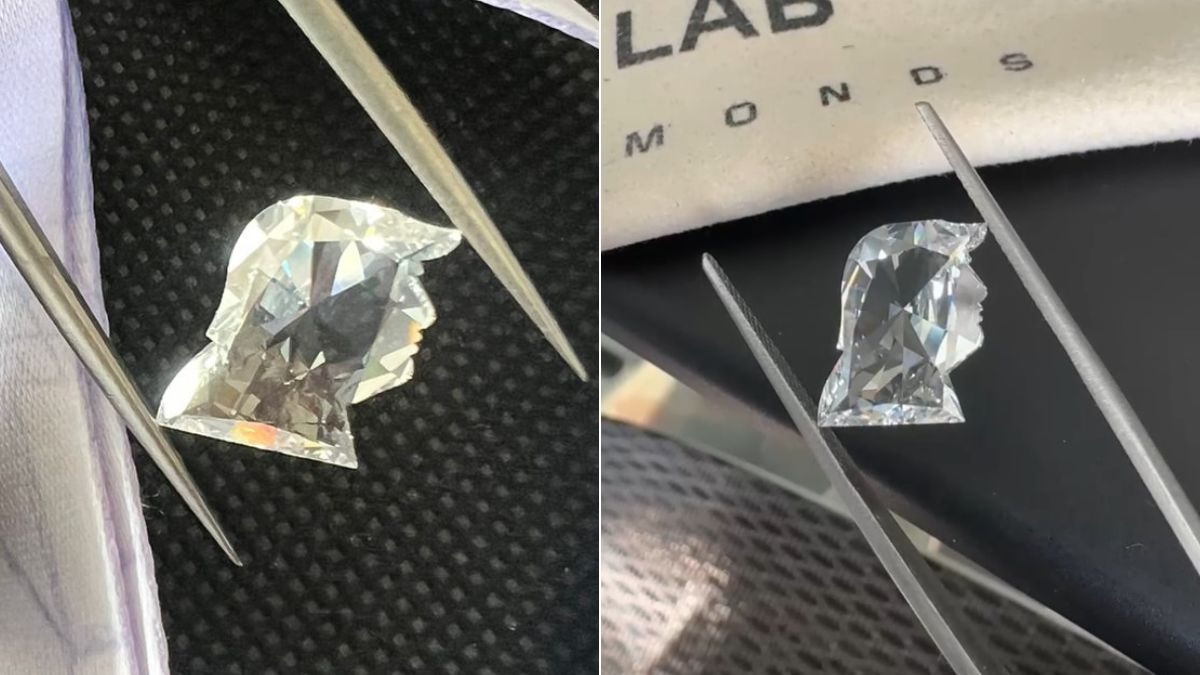 trumps picture carved in a laboratory made diamond 5 jewelers from surat made this diamond in two months1