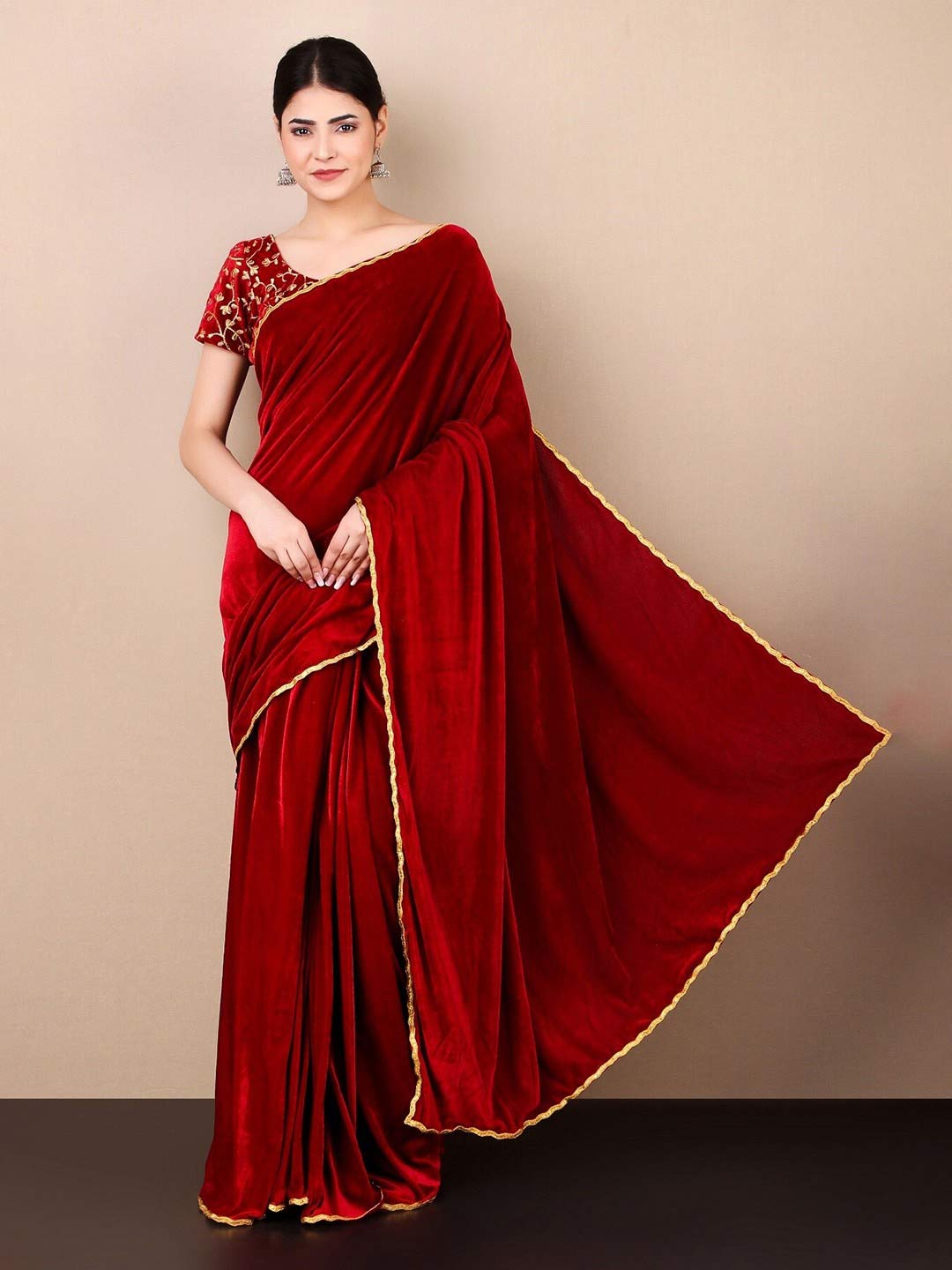 velvet saree new designs for wedding function1