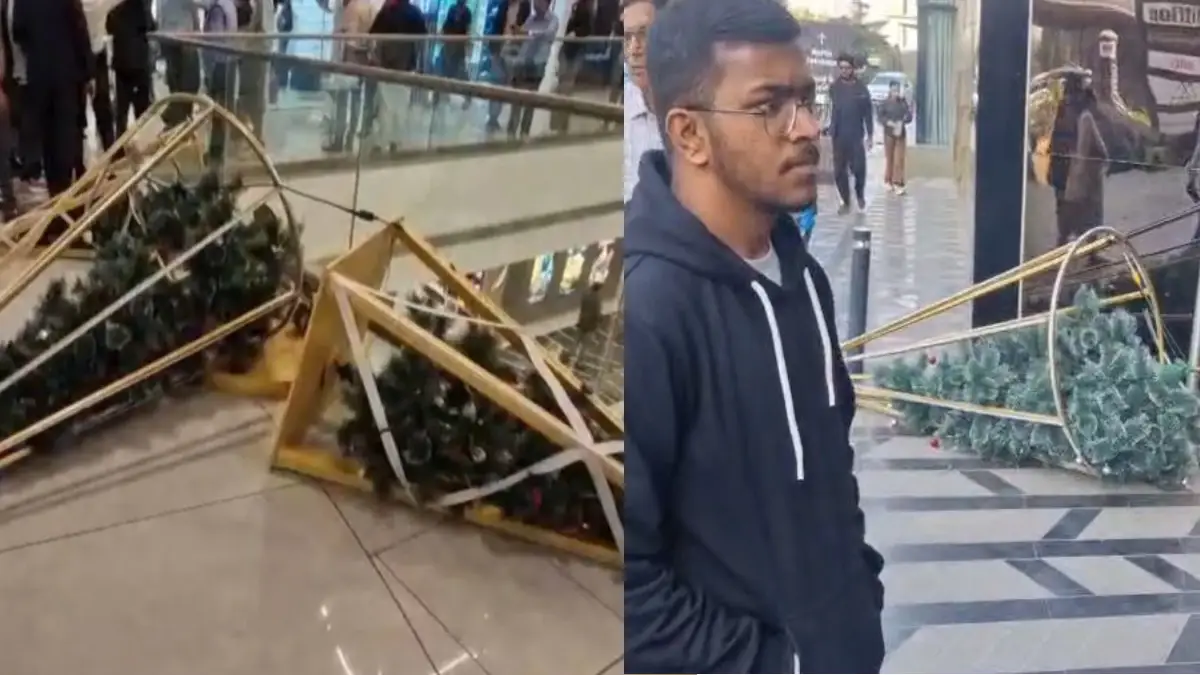 Protest against Christmas decorations at Palladium Mall in Ahmedabad vandalism and chaos by saffron forces