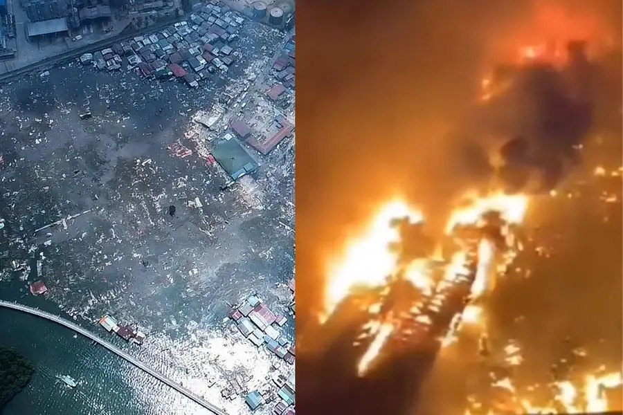 Massive fire in Malaysia 1000 houses destroyed 9000 people homeless