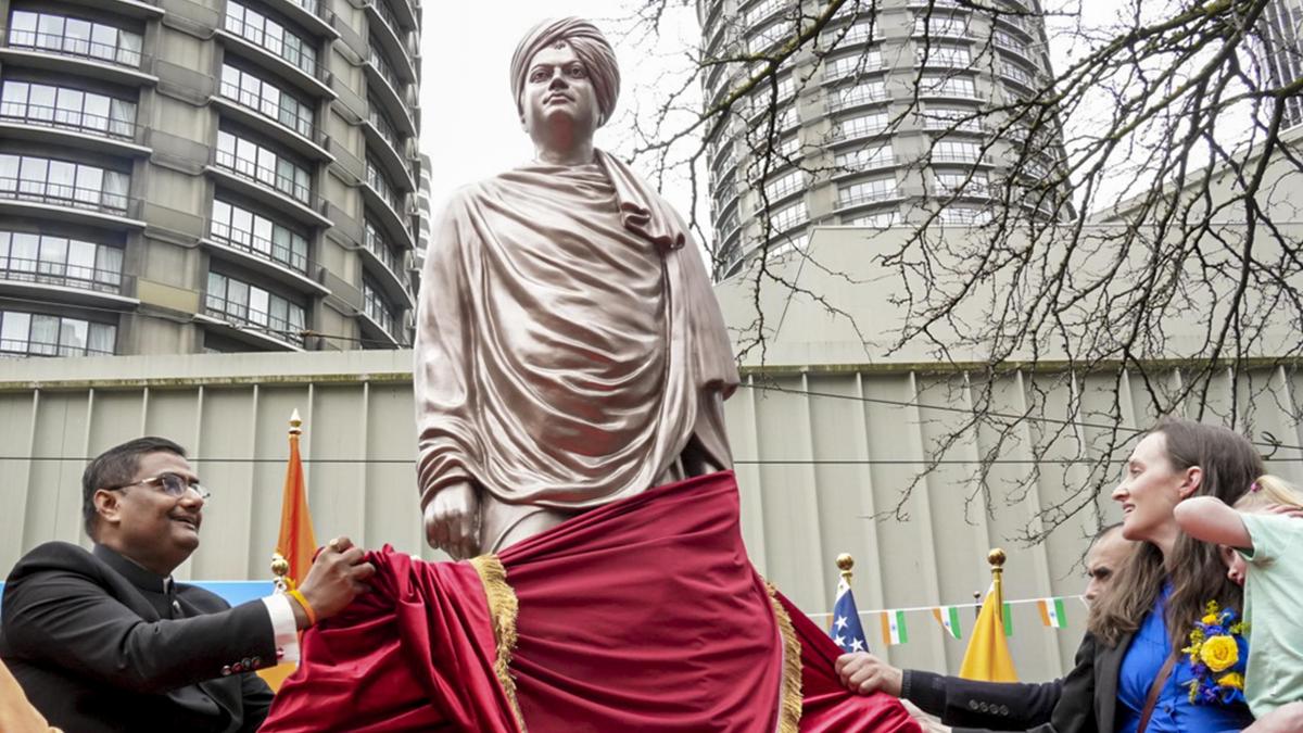 Swami Vivekanandas statue installed at Westlake Square in America historic moment